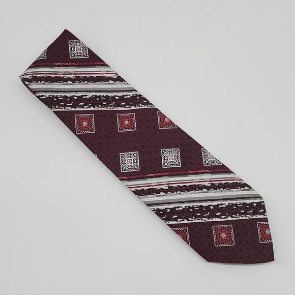 Oleg Cassini by Burma Necktie Stripe Maroon Geometric Textured Polyester 4" W 56 - Picture 3 of 5